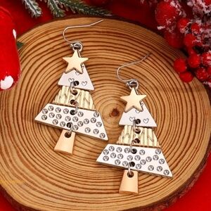 Festive Gold and Silver Star Christmas Tree Earrings
